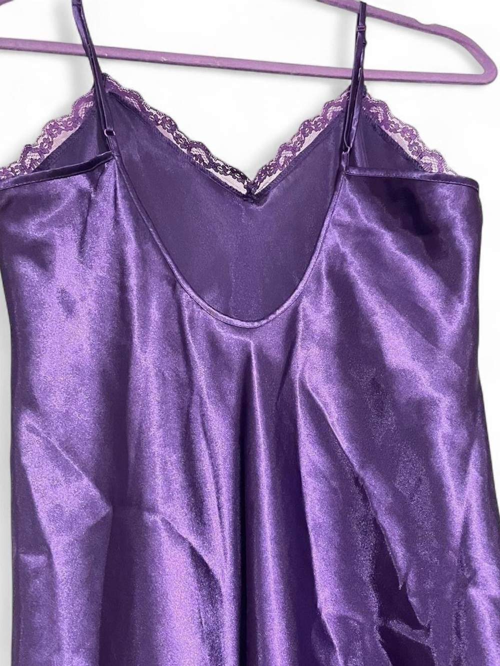 Vintage Deep Purple Lace Trim Satin Slip Dress - Picture 3 of 8